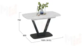 Стол обеденный Сингапур Тип 1 Черный муар, Стекло белый мрамор