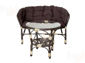 Комплект Багама с диваном и коричневыми ушастыми подушками (полиротанг)