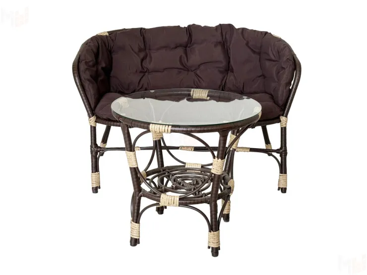 Комплект Багама с диваном и коричневыми ушастыми подушками (полиротанг)