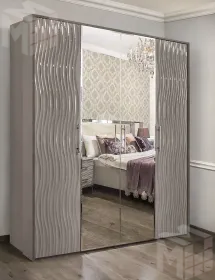 Шкаф Гравита 4-дверный серый камень глянец с зеркалом