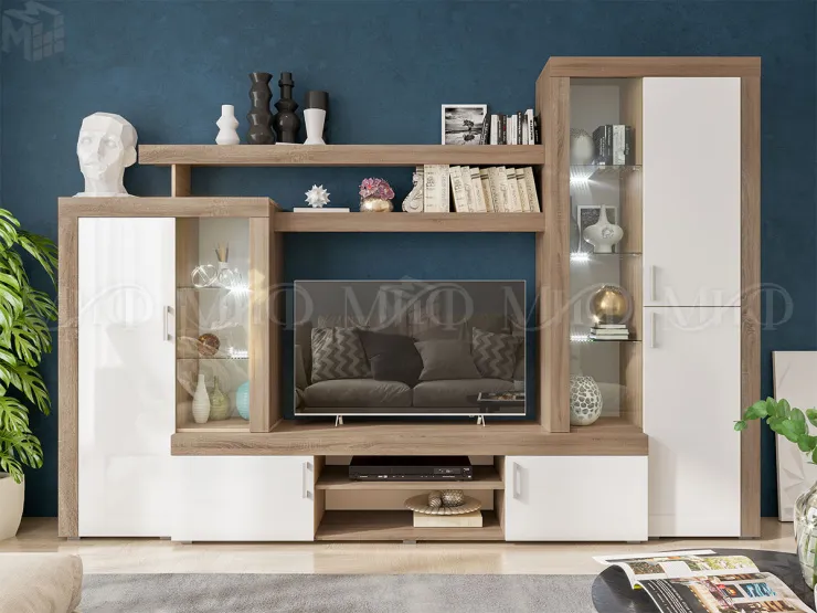 Гостиная Стас (сонома/белый глянец)