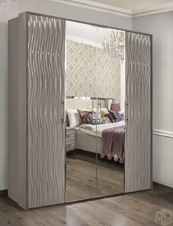 Шкаф Гравита 4-дверный серый камень глянец с зеркалом