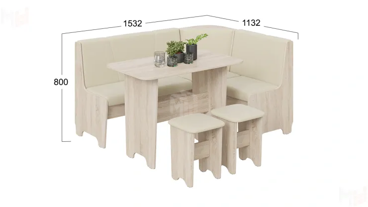 Кухонный уголок Техас Исп.1 Дуб Сонома, Экокожа бежевая