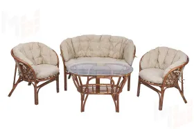 Комплект Багама с диваном и полными бежевыми подушками (стол овальный)