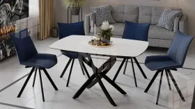 Стол обеденный раздвижной Манхеттен Т1 Черный муар, Стекло матовое белое