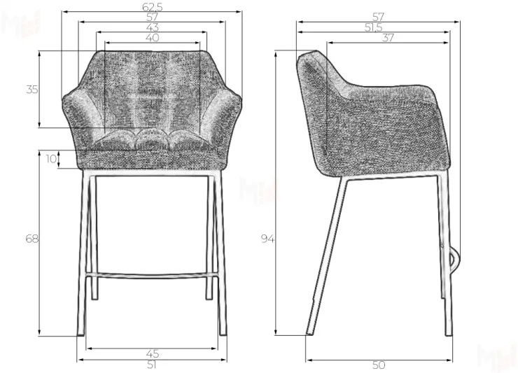 Стул полубарный DOBRIN LUCAS COUNTER (серая ткань (F-22))