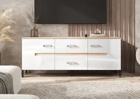Тумба ТВ Ким (металл) Сонома/Белый глянец
