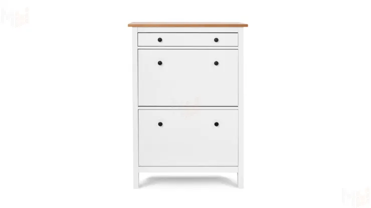 Тумба для обуви из массива Кымор 89 с ящиком, белый/светло-коричневый