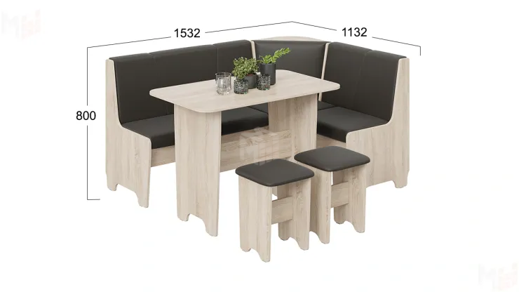 Кухонный уголок Техас Исп.1 Дуб Сонома, Экокожа коричневая