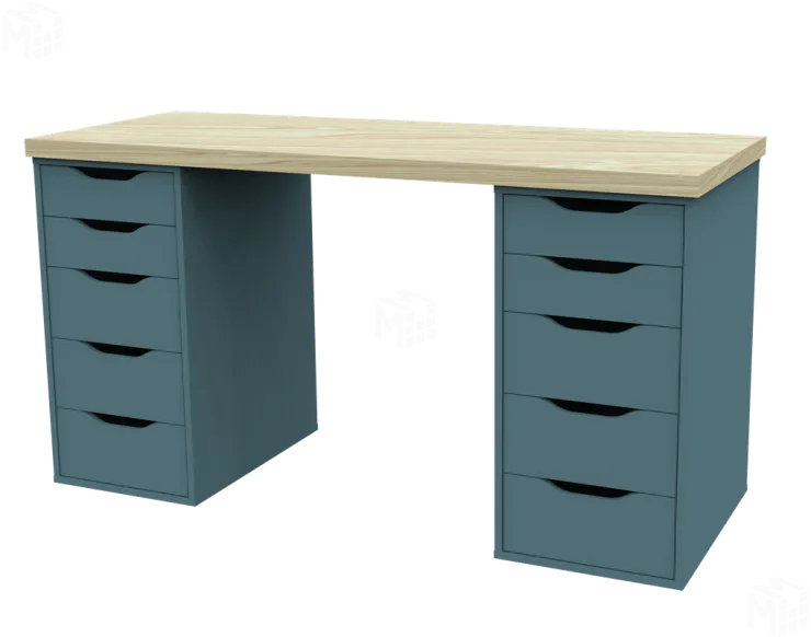 S01170 Ингар 2/55 стол письменный 140x75x55, дуб беленый/серо-бирюзовый