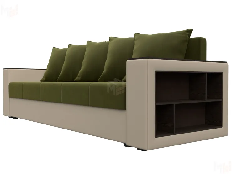 Диван прямой Дубай Лайт полки справа ( Зеленый\Бежевый )