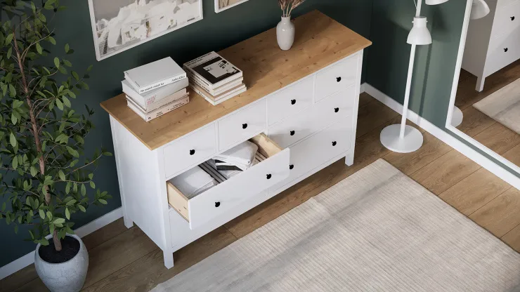 Комод КЫМОР 8 ящиков белый/светло-коричневый