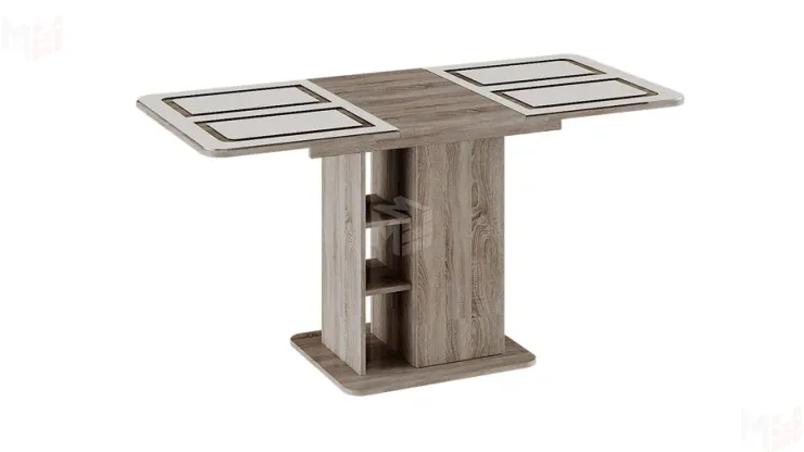 Стол раздвижной Мюнхен Тип 1 Дуб Сонома трюфель, Стекло бежевое с рисунком