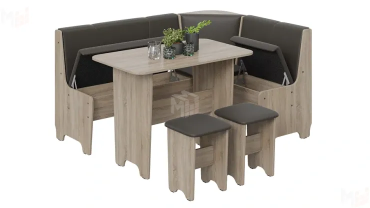 Кухонный уголок Техас Исп.1 Дуб Сонома трюфель, Экокожа коричневая