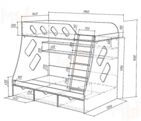 Двухъярусная кровать Фанки Кидз 16