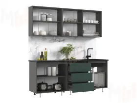 Кухня Челси 2,0м Компановка №2 (Изумрудный, Графит (Кастилло темный))