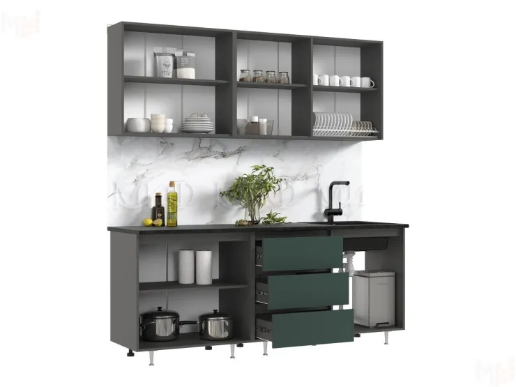 Кухня Челси 2,0м Компановка №2 (Изумрудный, Графит (Кастилло темный))