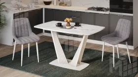 Стол раздвижной Фабио Тип 1 Белый матовый, Стекло матовое белый мрамор