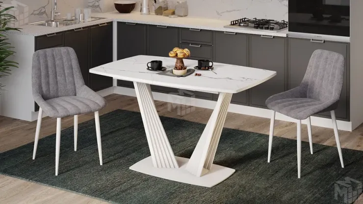 Стол раздвижной Фабио Тип 1 Белый матовый, Стекло матовое белый мрамор