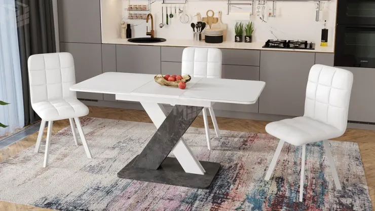 Стол обеденный раздвижной Люксембург Тип 1 Ателье темный, Белый, Стекло белое матовое