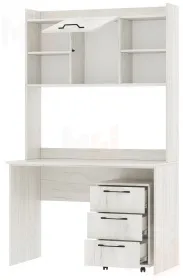 Компьютерный стол ПКС-9 с надстройкой и выкатной тумбой Дуб Крафт белый