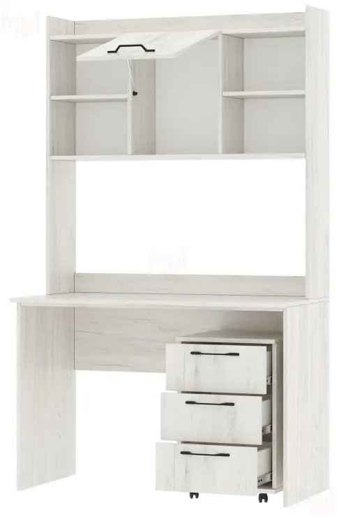 Компьютерный стол ПКС-9 с надстройкой и выкатной тумбой Дуб Крафт белый