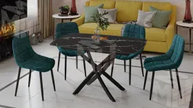 Стол обеденный раздвижной Манхеттен Т1 Черный муар, Стекло матовое черный мрамор