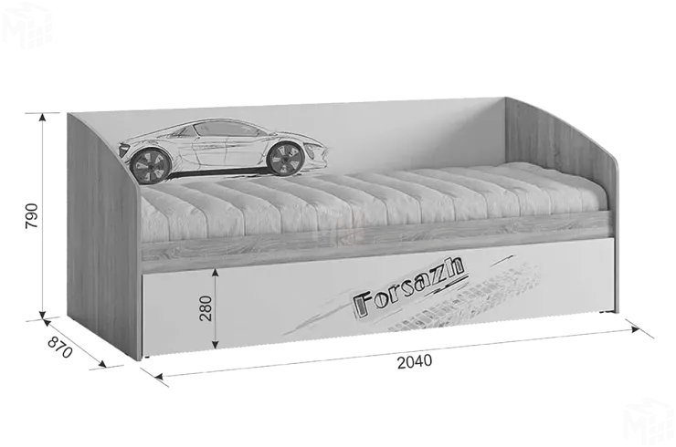 Кровать Форсаж дуб крафт золотой/белый