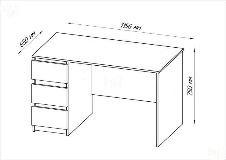 Стол письменный Кастор 3 ящика белый