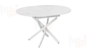 Стол обеденный раздвижной Бергамо Тип 1  Белый муар, Стекло матовое белый мрамор