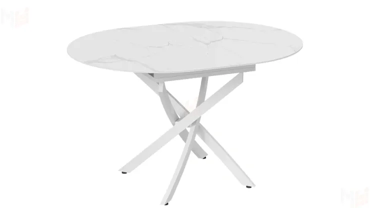 Стол обеденный раздвижной Бергамо Тип 1  Белый муар, Стекло матовое белый мрамор