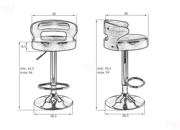 Стул барный DOBRIN FRED BLACK (коричневое дерево, чёрный)