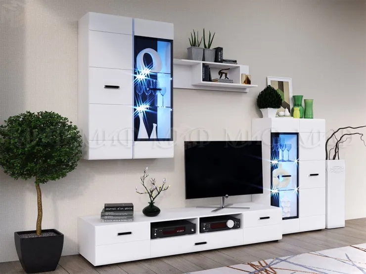 Тумба ТВ Ненси NEW (белый/белый глянец)