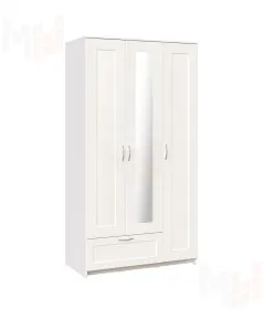 Шкаф Сириус 3 двери с зеркалом 1 ящик, белый (высота 220 см)