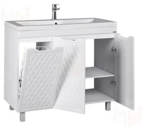 Тумба под умывальник "Andrea 100" 3D с корзиной для белья Домино