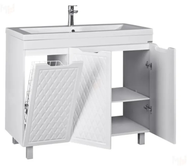 Тумба под умывальник "Andrea 100" 3D с корзиной для белья Домино
