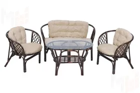 Комплект Багама с диваном с простыми  подушками и овальным столом