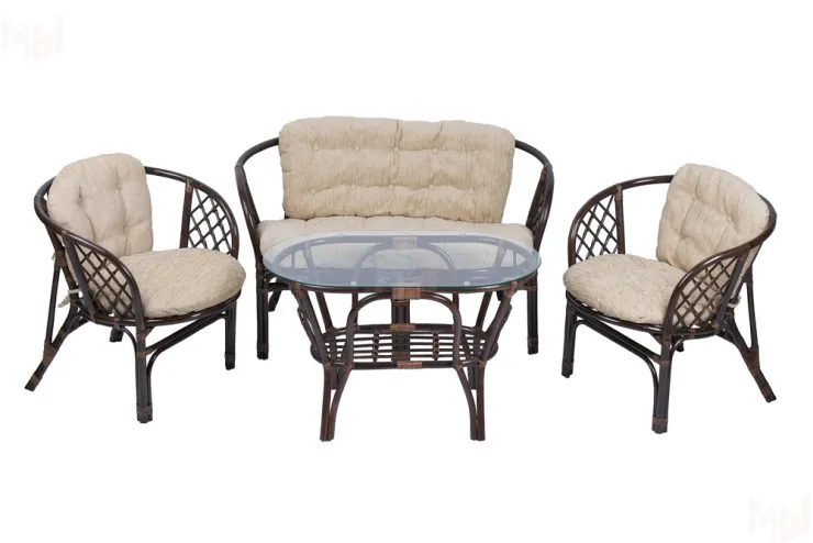 Комплект Багама с диваном с простыми  подушками и овальным столом