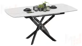 Стол обеденный раздвижной Манхеттен Т1 Черный муар, Стекло матовое белый мрамор