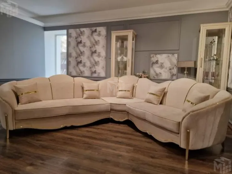 Диван Лара угловой 3-у-2 бежевый золото