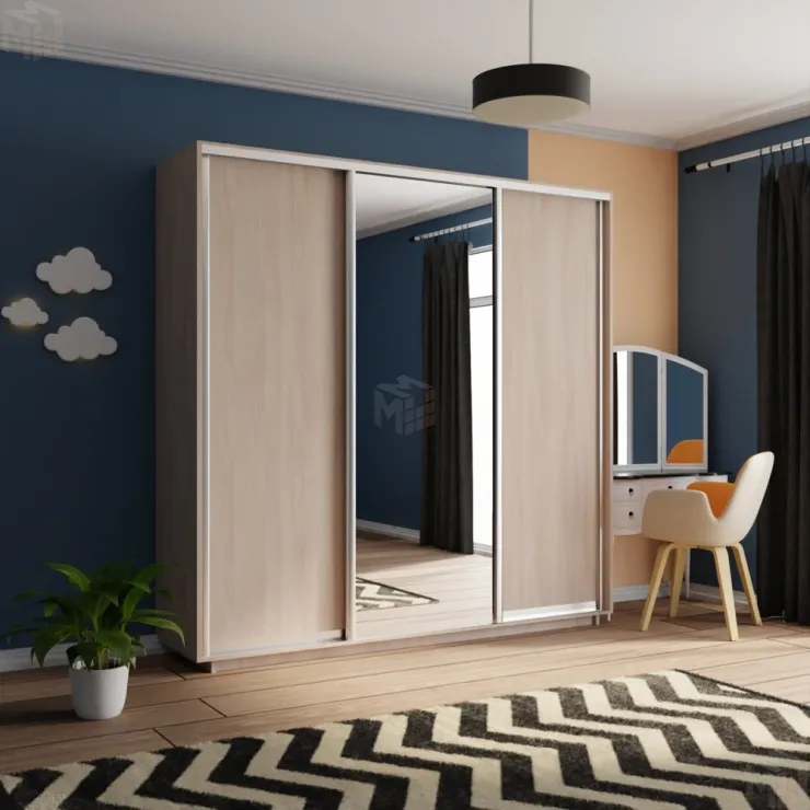 Шкаф-купе Экспресс трио 1 зеркало 1800 (ясень шимо светлый)
