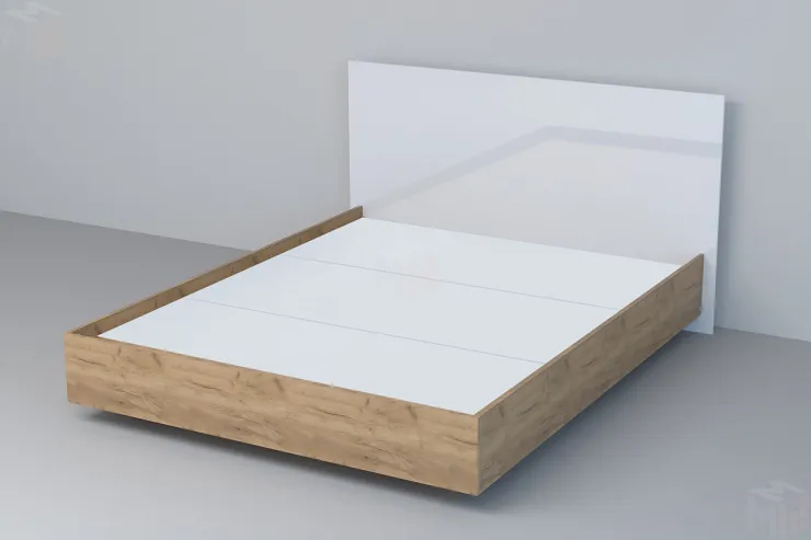 Кровать 031 Эго Дуб Крафт Золотой/Белый Глянец (ЛДСП) ЛН 1400х2000