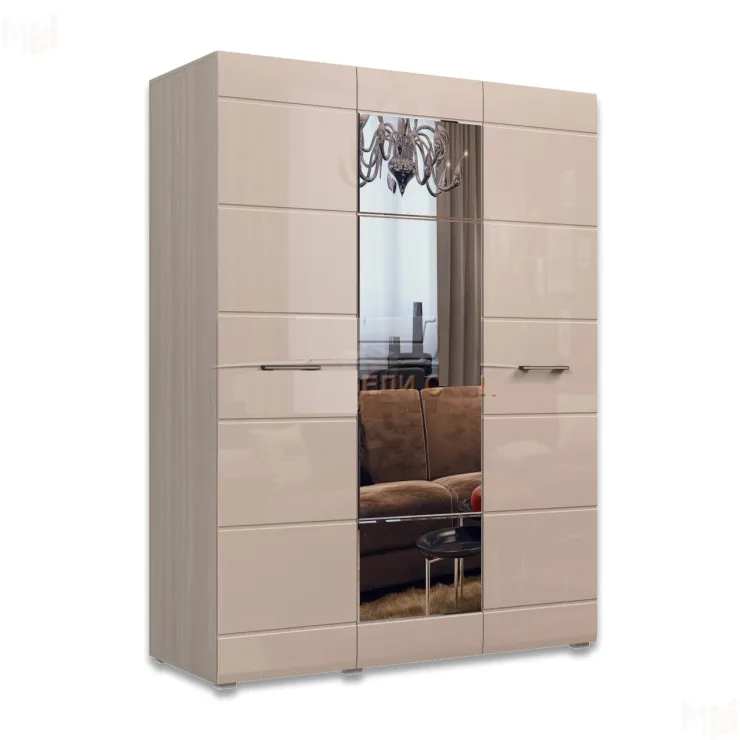 Шкаф Ненси 3-х дверный (ясень/капучино глянец)