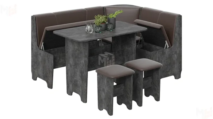 Кухонный уголок Техас Исп.1 Ателье темный, Экокожа коричневая