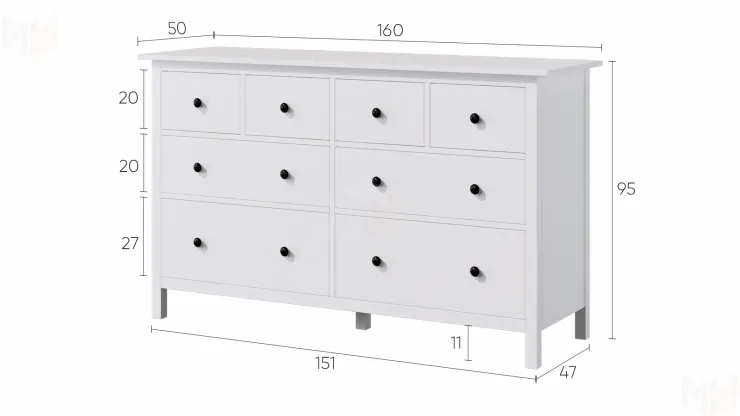 Комод КЫМОР 8 ящиков белый