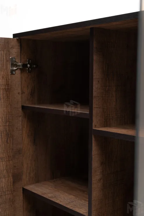 Стеллаж Копенгаген со стеклом (венге/черный матовый)