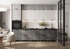 Кухня Рио NEW 3,0м (490) (Бетон светлый/Бетон темный, Белый глянец, Графит (Кастилло темный)