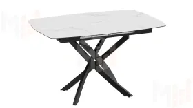 Стол обеденный раздвижной Манхеттен Т1 Черный муар, Стекло матовое белый мрамор
