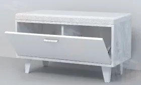 Обувница Об-1 Эго на ножках Бетон Светлый/Белый Глянец