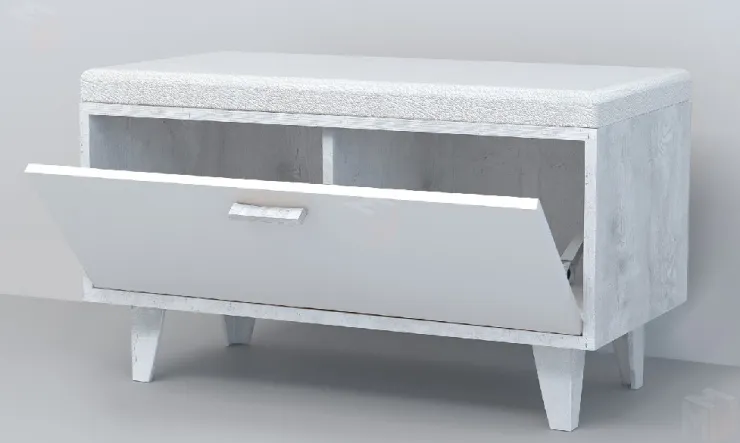 Обувница Об-1 Эго на ножках Бетон Светлый/Белый Глянец